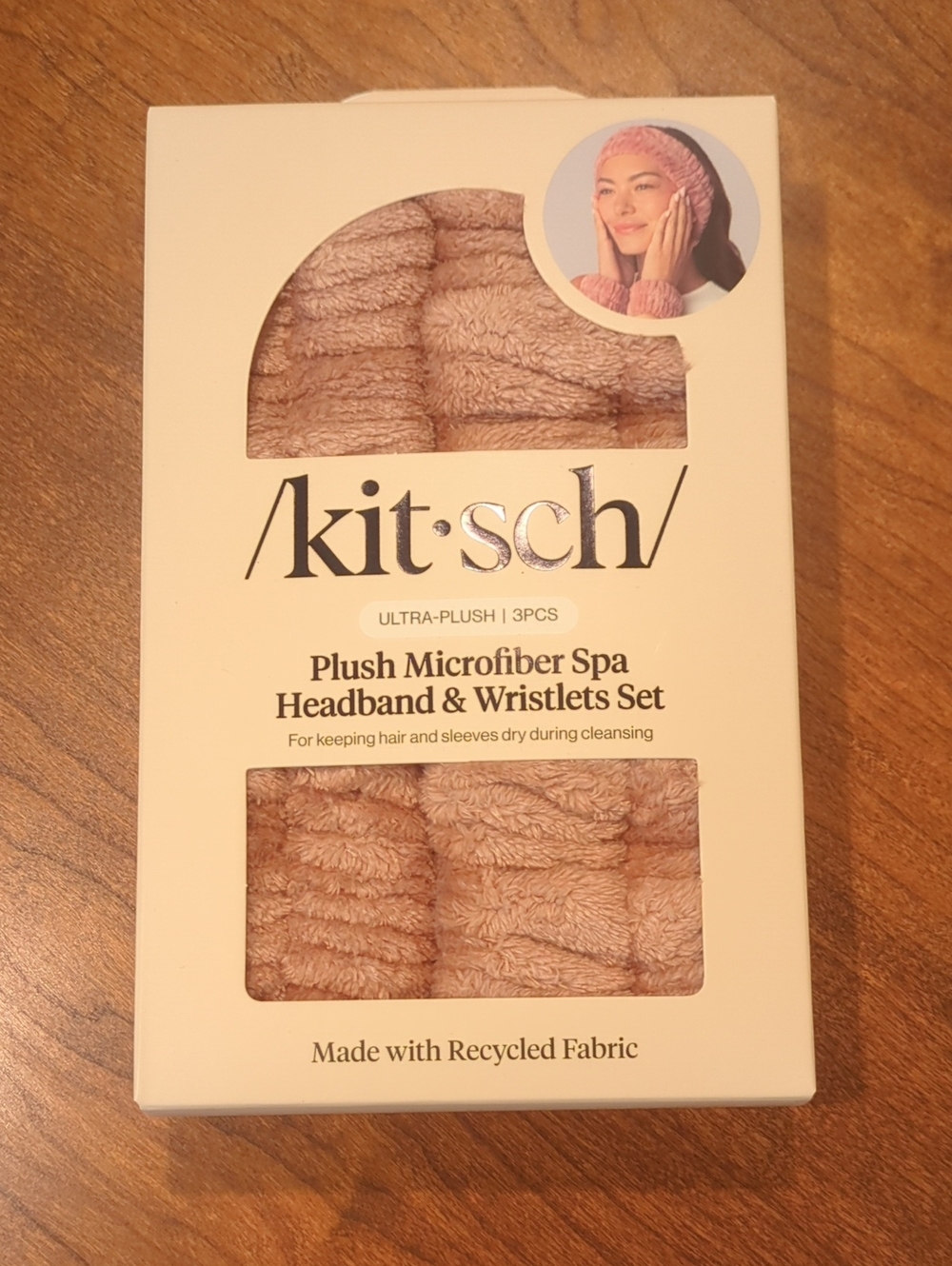 NIB Kitsch Plush Microfiber Spa Headband & Wristlets Set - Blush Terracotta